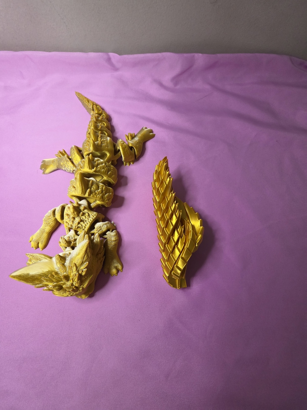 Metallic Gold 3D Printed Articulated Crystal Dragon Toy Figure with Wing